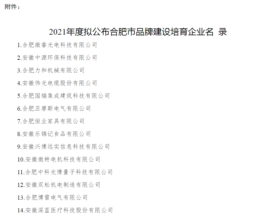 合肥市品牌建设培育企业名单 合肥市品牌建设培育企业名单